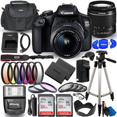 Canon EOS 2000D Rebel T7 DSLR-Kamera mit 18-55 mm III-Objektiv im 25-teiligen Paket