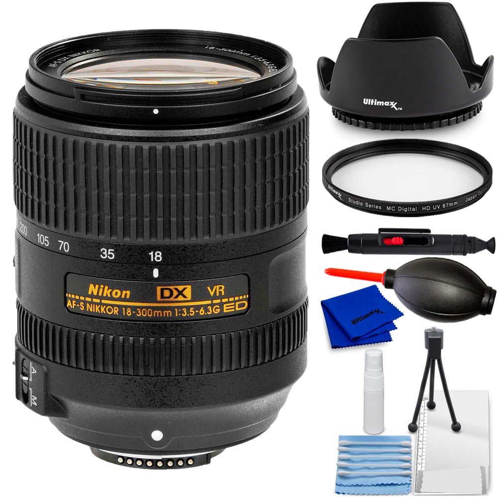 Nikon AF-S DX NIKKOR 18–300 mm 1:3,5–6,3G ED VR-Objektiv 2216 + UV-Filterpaket