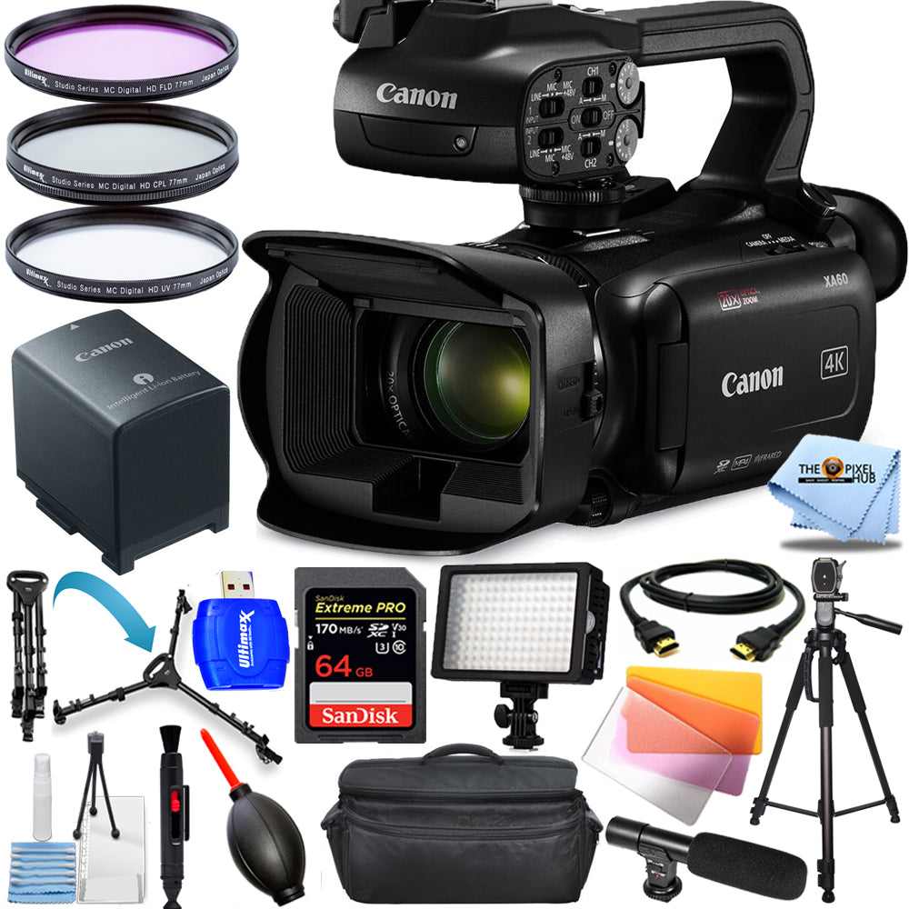 Canon XA60 Professional UHD 4K Camcorder PAL 5733C002 - 14PC Accessory Bundle