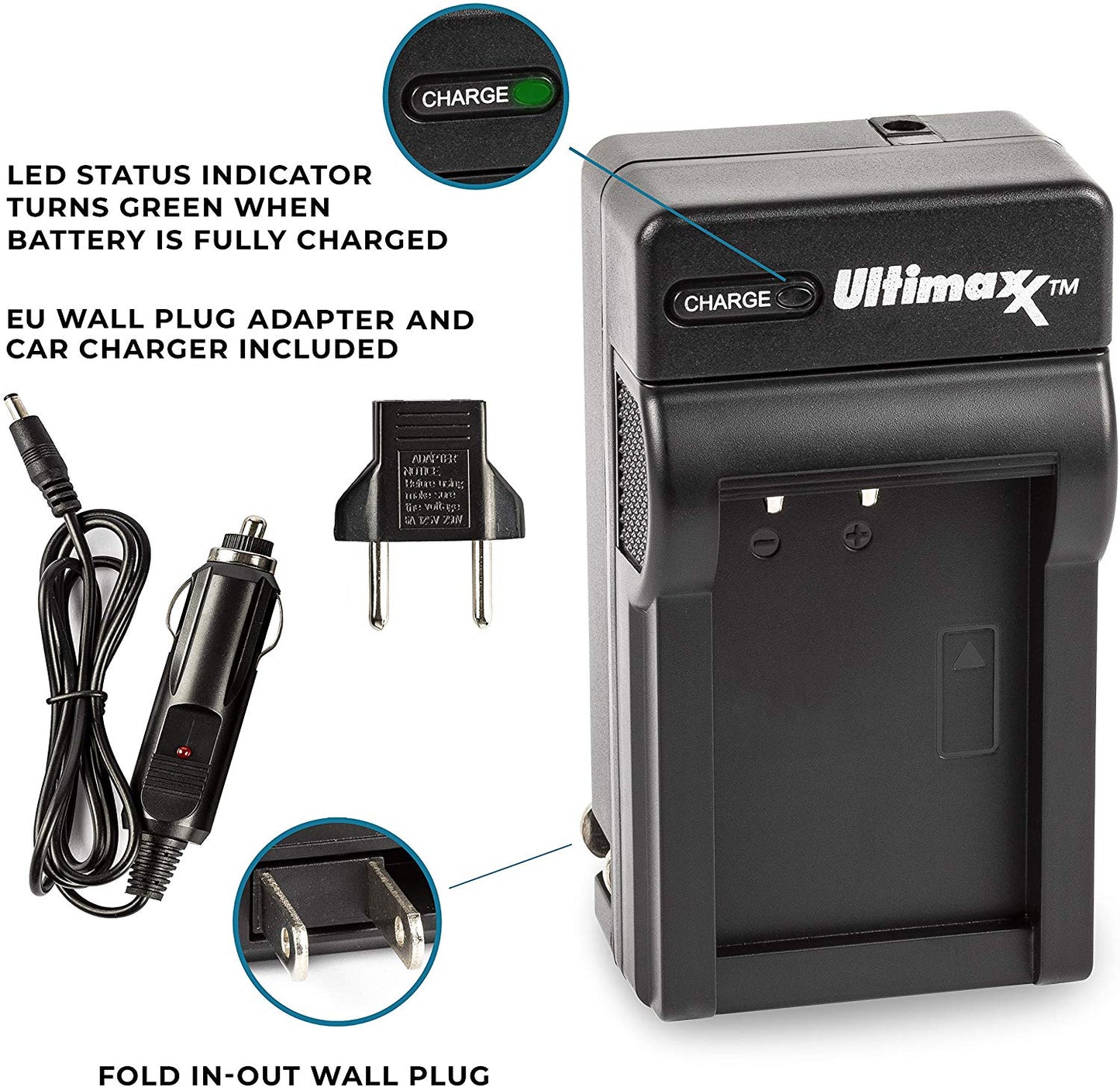 ULTIMAXX Travel Charger + Replacement Battery for Nikon ENEL15 - 2400 mah