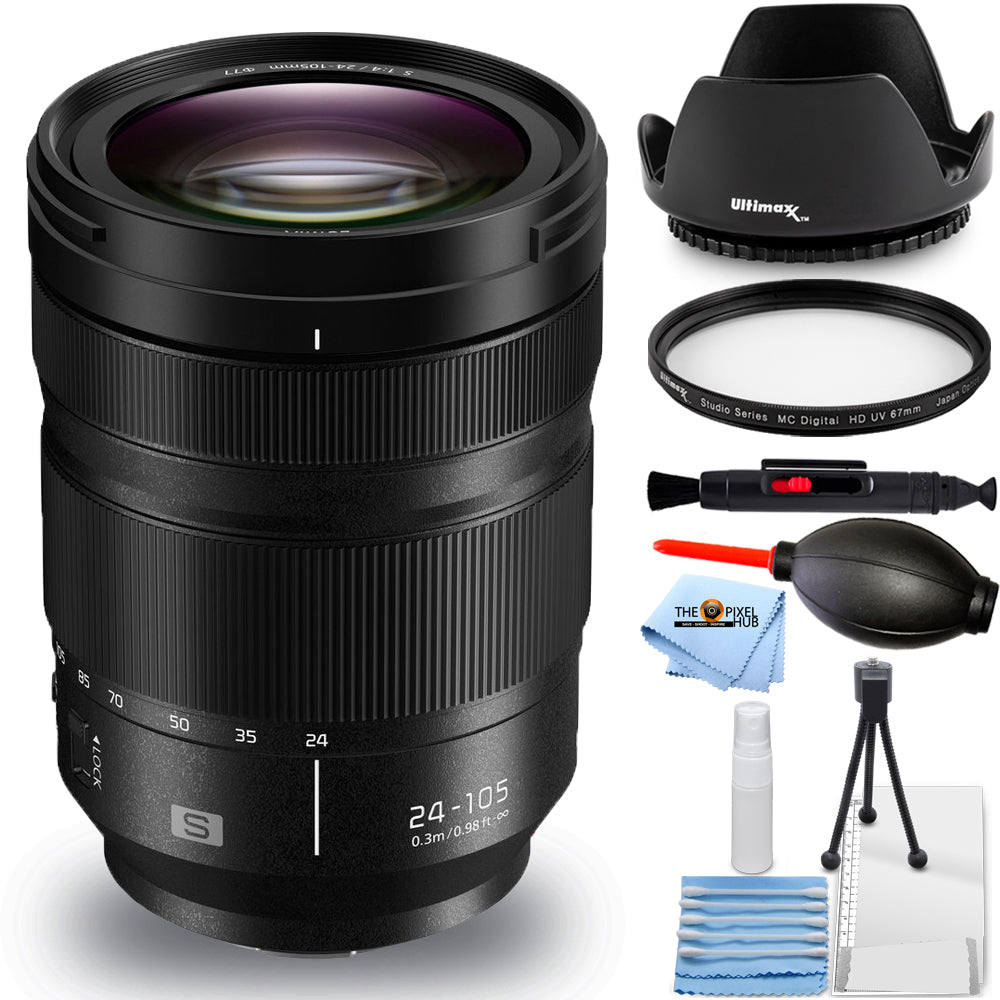 Panasonic Lumix S 24–105 mm f/4 Makro-OIS-Objektiv S-R24105 – 7-teiliges Zubehörpaket