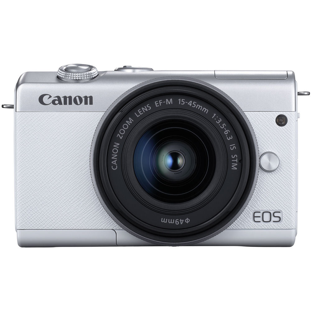 Canon EOS M200 Mirrorless Camera with 15-45mm (White) + EXT BATT + Filter Bundle