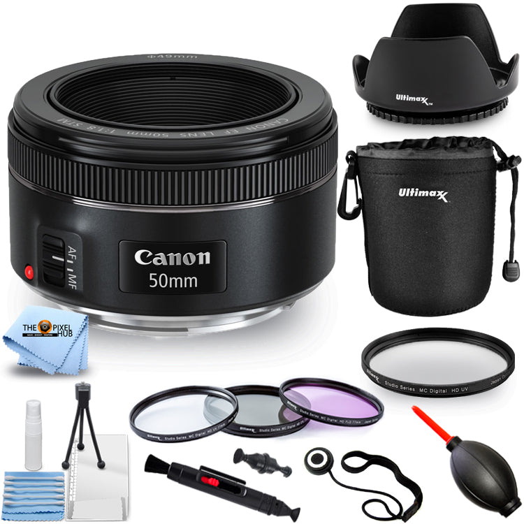 Canon EF 50mm f/1.8 STM Objektiv 0570C002 + Filter Kit + Tulpenblende Objektiv Pro Bundle