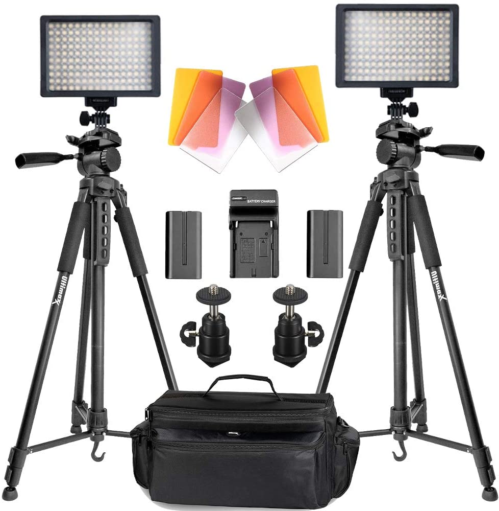 2 x 75"-Stative, LED-Leuchten, Batterien und Tasche für YouTube Vlogging Studio