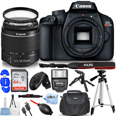 Canon EOS Rebel T100/4000D Camera with 18-55mm DC III Lens + 64GB + Flash Bundle