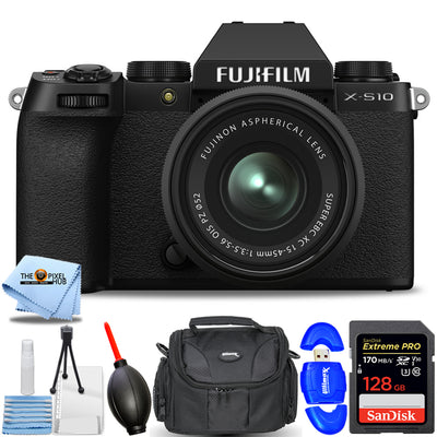 FUJIFILM Fuji X-S10 spiegellose Kamera mit XC 15–45 mm f/3,5–5,6 OIS PZ-Objektiv, schwarz