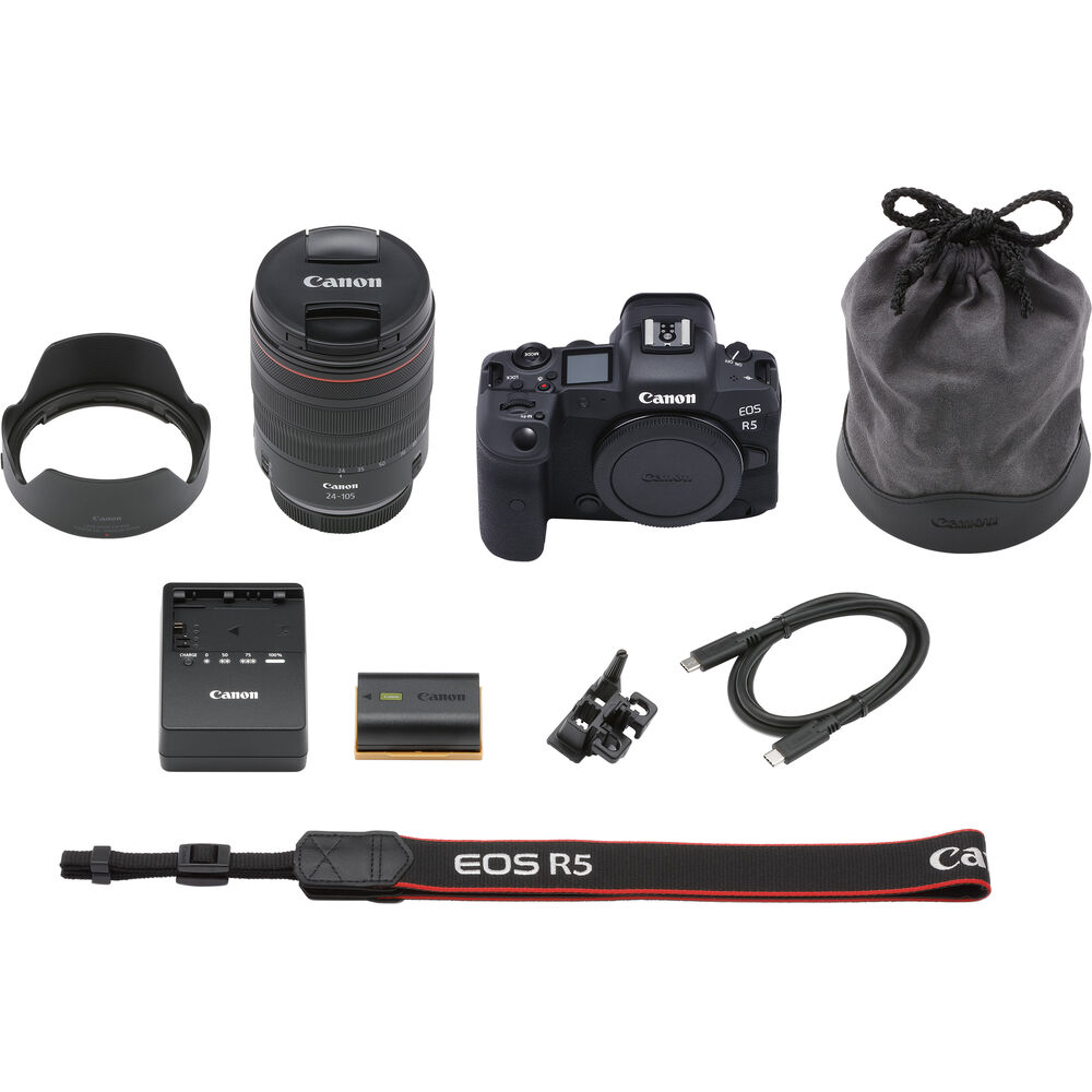 Canon EOS R5 Mirrorless Camera with 24-105mm f/4 Lens - 13PC Accessory Bundle