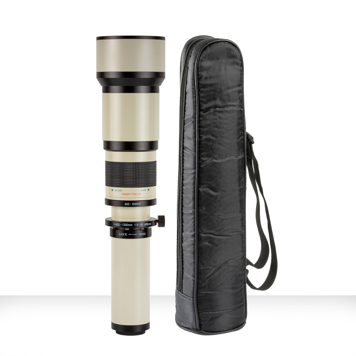 ULTIMAXX 650–1300 mm f/8 Super-Zoom-Objektiv für Nikon F + Filter-Kit + Rucksack