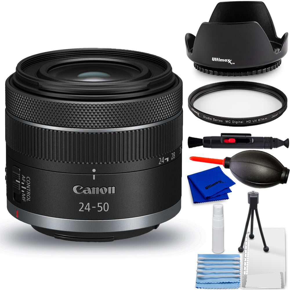 Canon RF 24–50 mm f/4,5–6,3 IS STM-Objektiv (weiße Box) – 7-teiliges Zubehörpaket