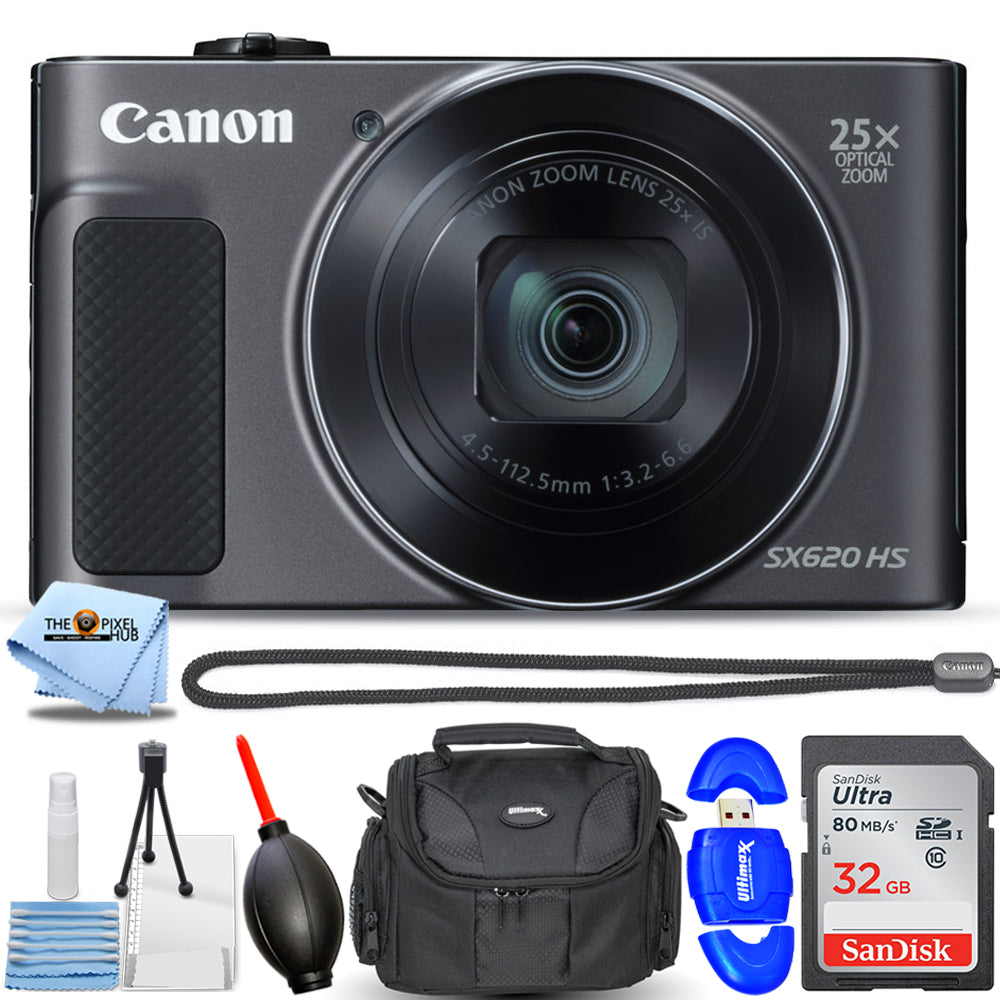 Canon PowerShot SX620 HS Digitalkamera (Schwarz) 1072C001 - 7-teiliges Zubehörpaket