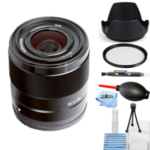 Sony FE 28mm f/2 Full Frame Prime Lens SEL28F20 - Lens Hood UV Filter Bundle