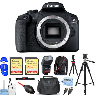 Canon EOS 2000D/Rebel T7 DSLR-Kamera, 64 GB, Blitz-Stativ-Paket