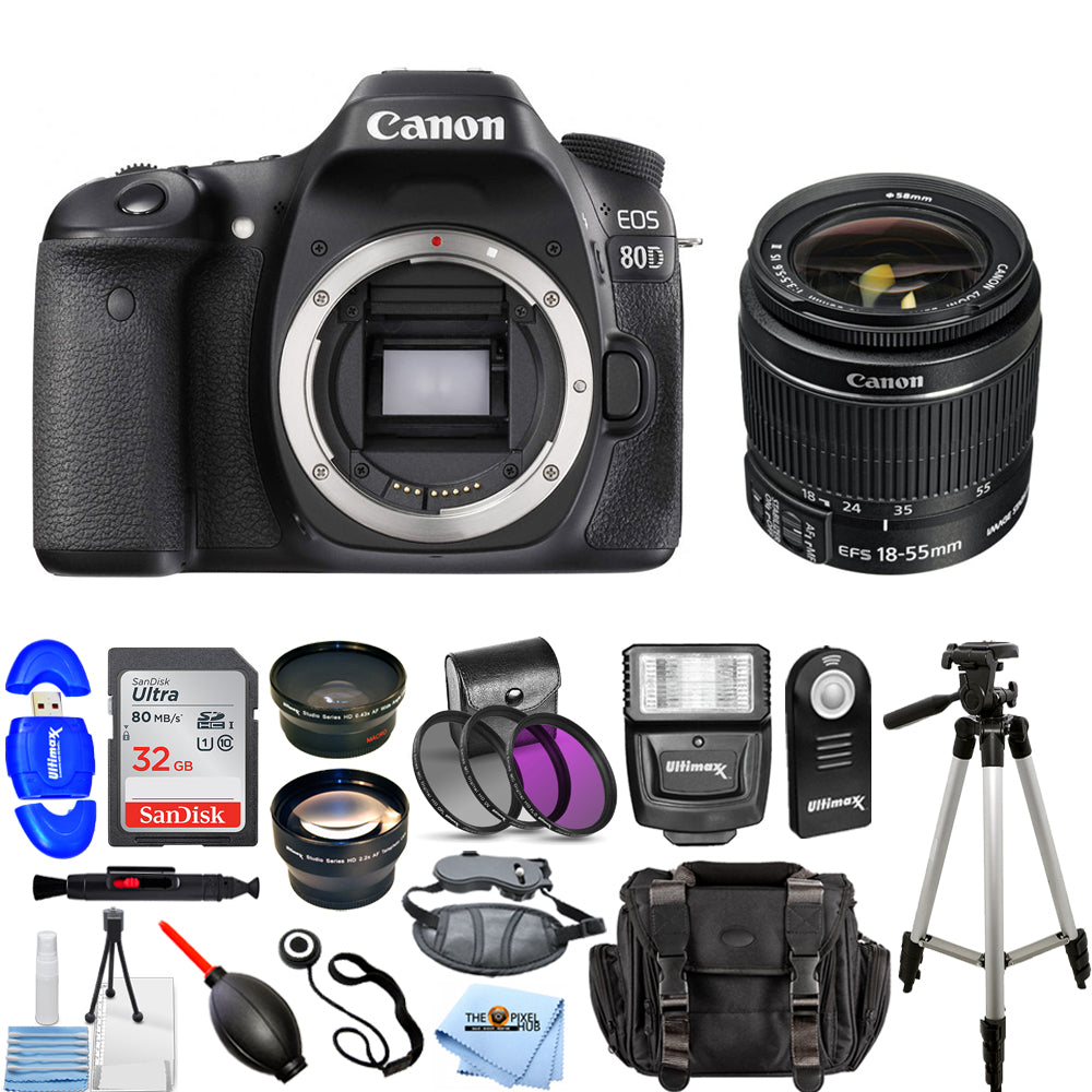 Canon EOS 80D DSLR-Kamera mit 18-55 mm IS II-Objektiv + 32 GB + Filter-Kit-Paket