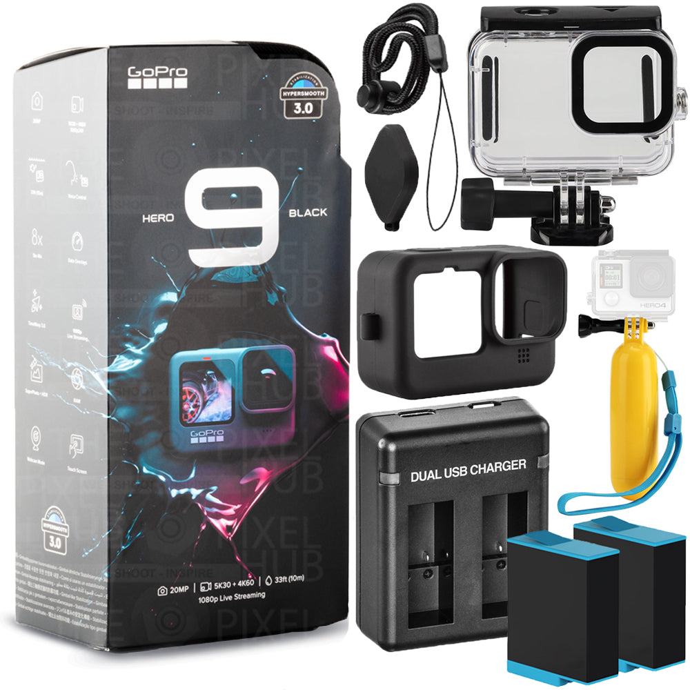 GoPro HERO9 Black 12MP wasserdichter Camcorder + EXT BATT + Gehäusepaket