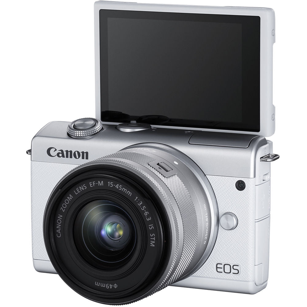 Canon EOS M200 spiegellose Kamera mit 15-45 mm (weiß) + EXT BATT + Filterpaket