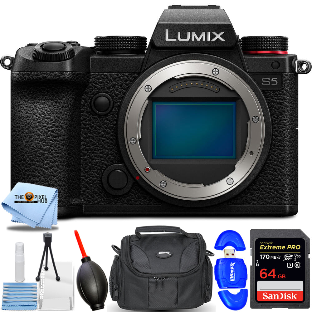 Panasonic Lumix DC-S5 spiegellose Digitalkamera (Gehäuse) – Essential 64 GB Bundle