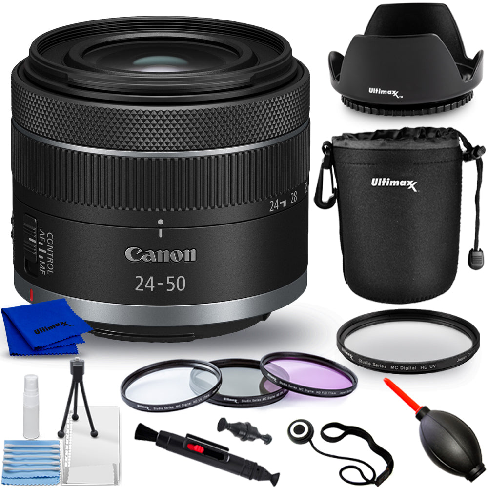 Canon RF 24–50 mm f/4,5–6,3 IS STM-Objektiv (weiße Box) – 10-teiliges Zubehörpaket