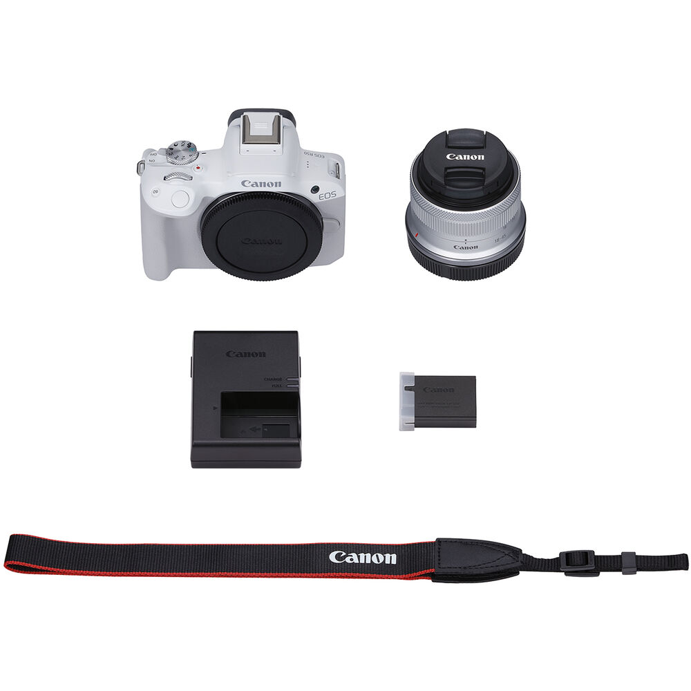 Canon EOS R50 spiegellose Kamera mit 18-45-mm-Objektiv (weiß) – 5812C012