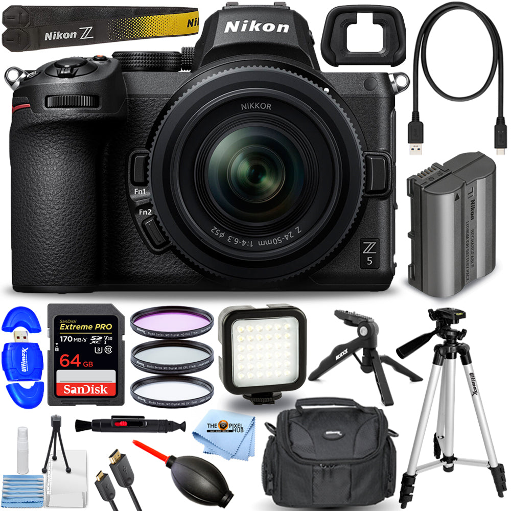 Nikon Z 5 spiegellose Digitalkamera mit 24-50-mm-Objektiv + 64 GB + LED-Lichtpaket