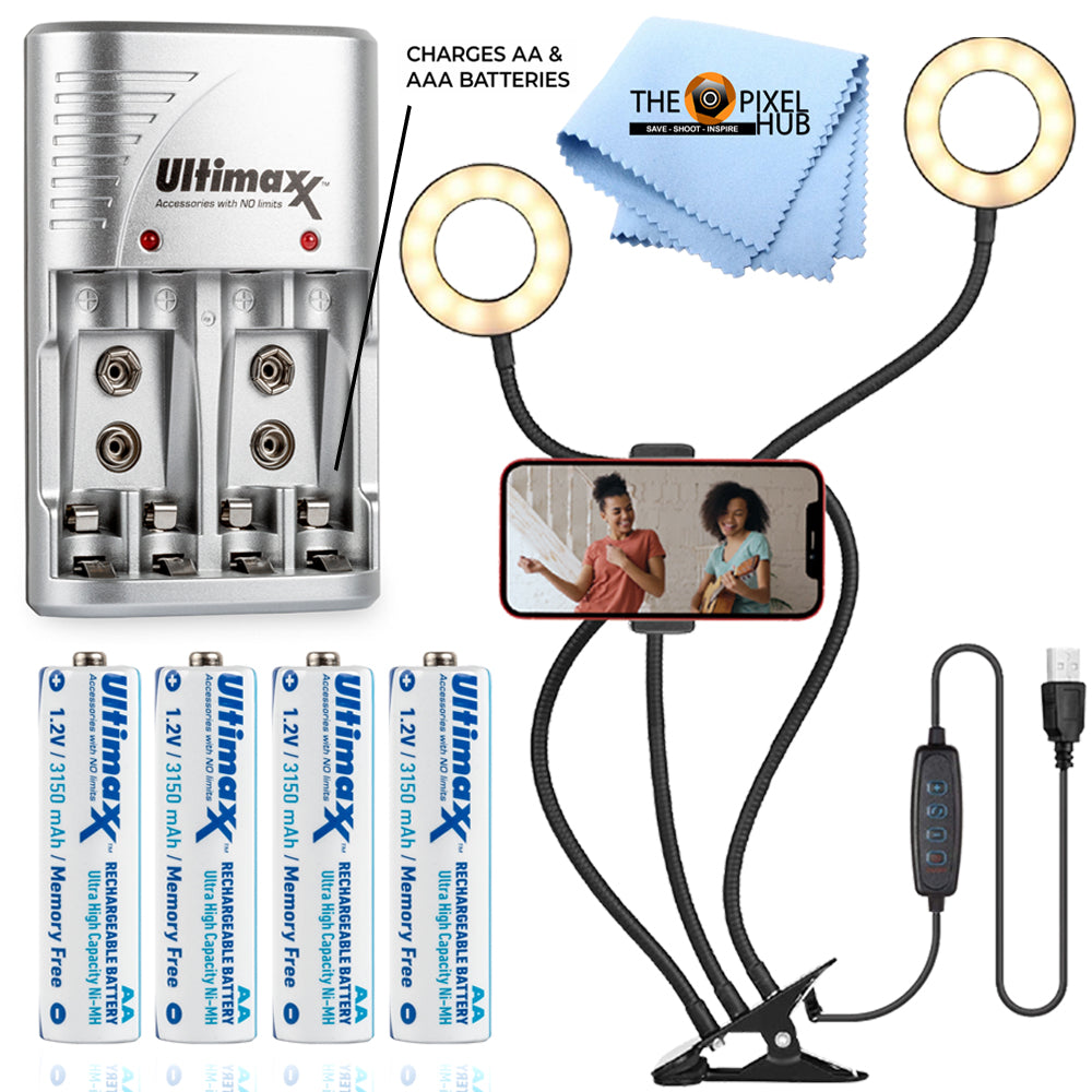 Bluestone USB-Doppelringlicht mit Telefonhalter + AA-Batterien Vlogging-Kit