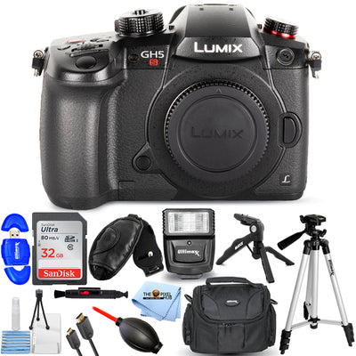 Panasonic Lumix DC-GH5S spiegellose Digitalkamera + 32 GB + Blitz + Stativ-Paket