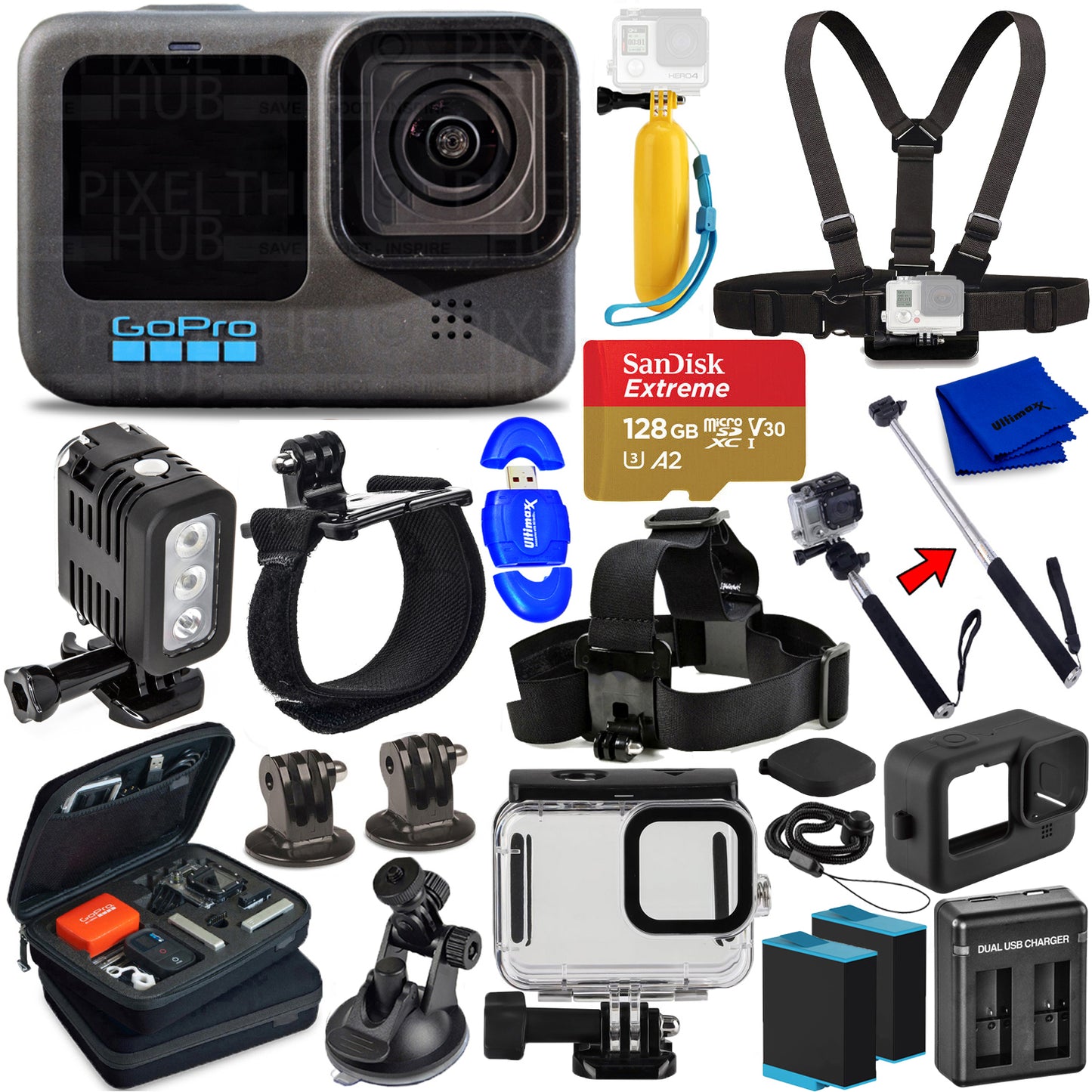 GoPro HERO10 HERO 10 Camcorder Schwarz + EXT BATT + 128 GB + Unterwassergehäuse-Paket