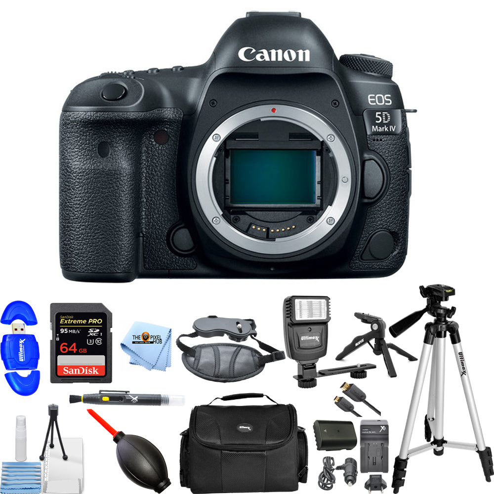 Canon EOS 5D Mark IV 4K DSLR-Kamera (nur Gehäuse) 1483C002 + 64 GB + Blitzpaket