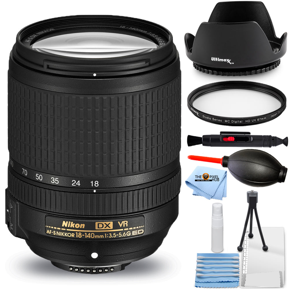 Nikon AF-S DX NIKKOR 18–140 mm 1:3,5–5,6G ED VR-Objektiv 2213 – 7-teiliges Zubehörpaket