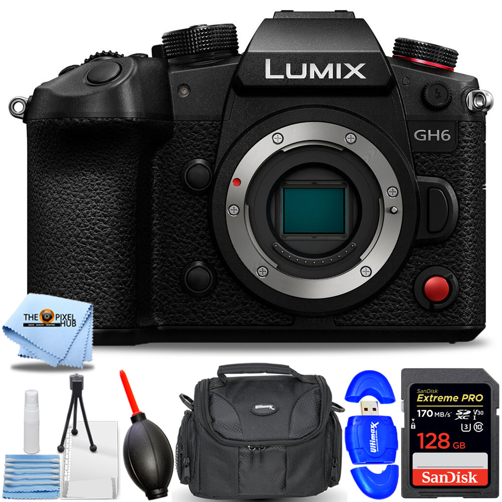 Spiegellose Kamera Panasonic Lumix GH6 (nur Gehäuse, Kit-Box) – 7-teiliges Zubehör-Kit