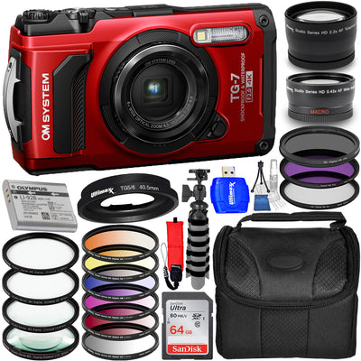 OM SYSTEM Tough TG-7 Digitalkamera (Rot) Bundle 2