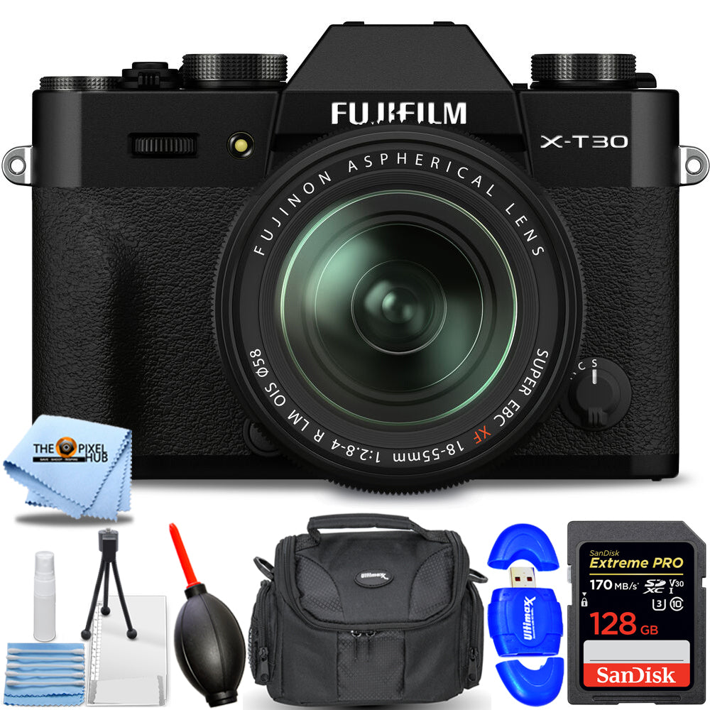 FUJIFILM X-T30 II spiegellose Kamera und 18-55-mm-Objektiv, schwarz – 7-teiliges Zubehörset