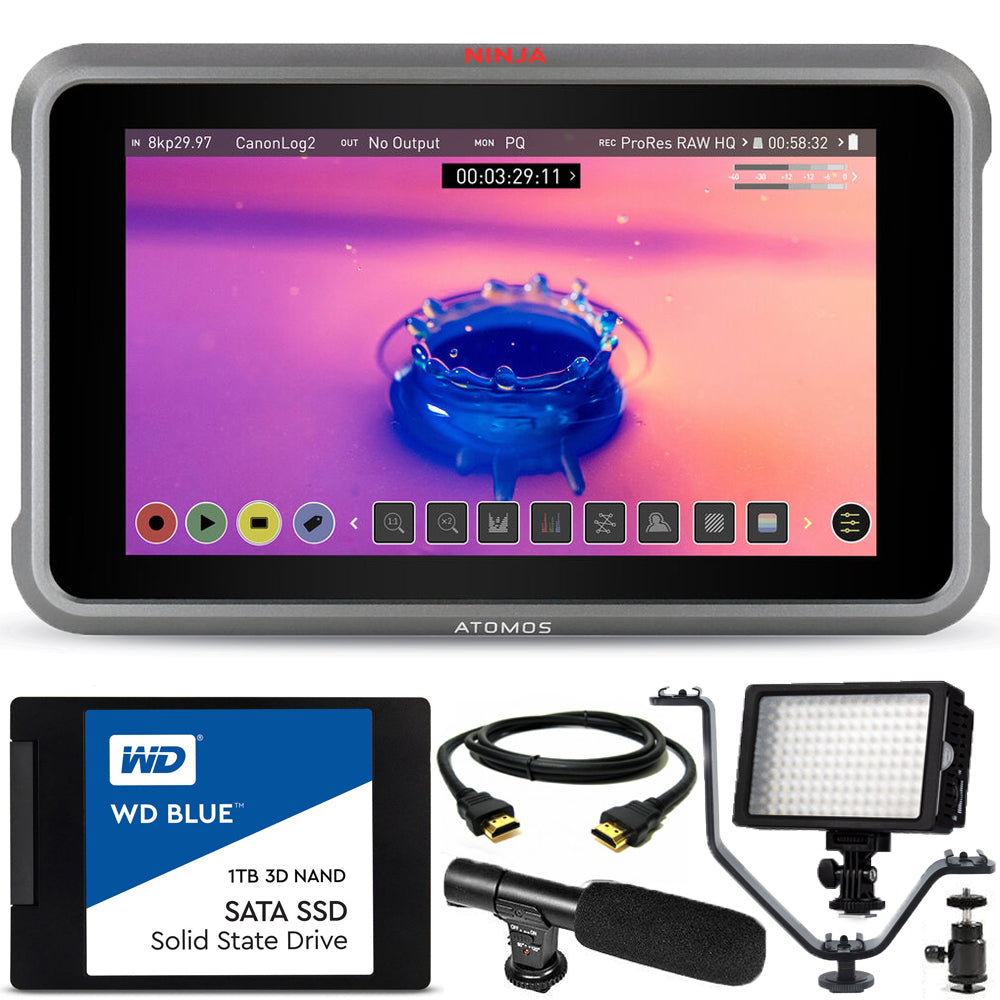 Atomos Ninja V+ 5.2" 8K HDMI H.265 Raw Recording Monitor + WD Blue 3D 1TB Bundle