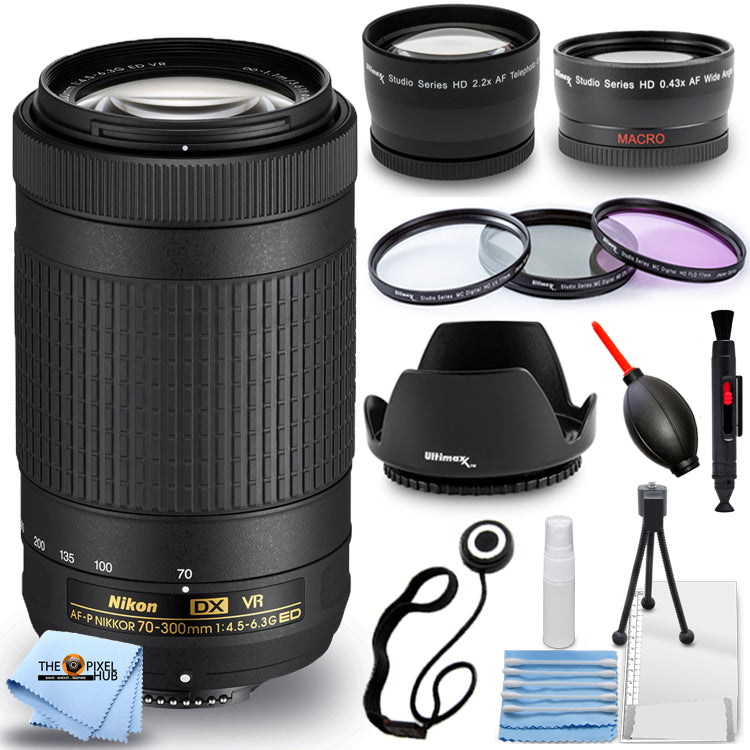 Nikon AF-P DX NIKKOR 70–300 mm 1:4,5–6,3G ED VR-Objektiv, weiße Box – Filterpaket