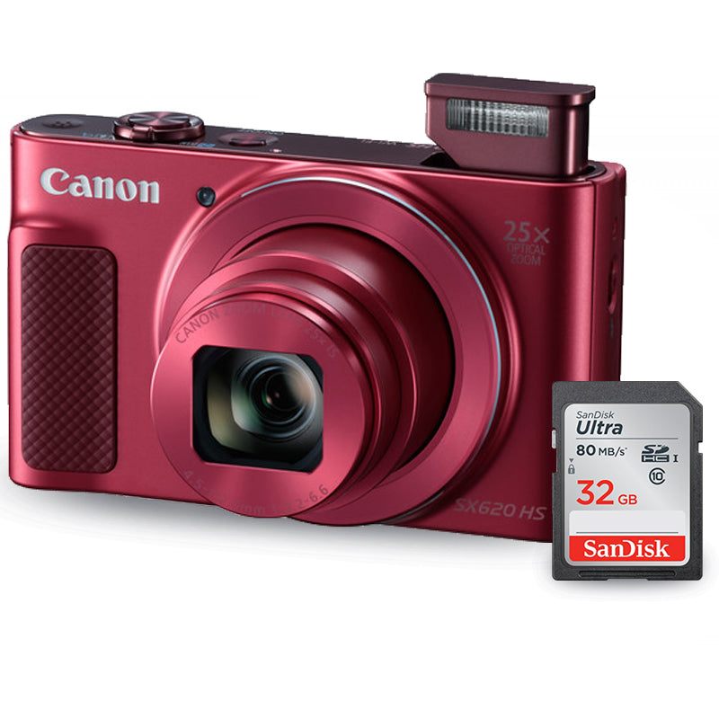 Canon PowerShot SX620 HS Digitalkamera (Rot) 1073C001 + SanDisk Ultra 32GB SD