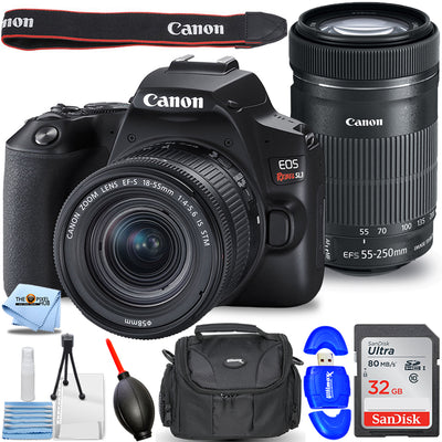 Canon EOS Rebel SL3 DSLR-Kamera mit 18-55 mm und 55-250 mm Objektiv – 32 GB Paket