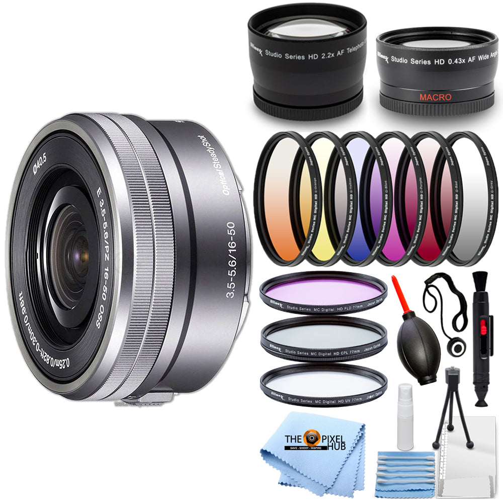 Sony E PZ 16-50mm f/3.5-5.6 OSS  Lens (Silver) - White Box Filter Kit Bundle