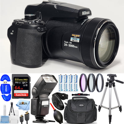 Nikon COOLPIX P1000 16MP Digital Camera + 64GB + TTL Flash + Filter Kit Bundle