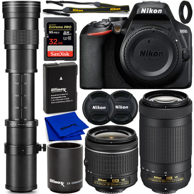 Nikon D3500 DSLR with AF-P 18-55mm + 70-300mm + 420-800mm + 32GB Bundle