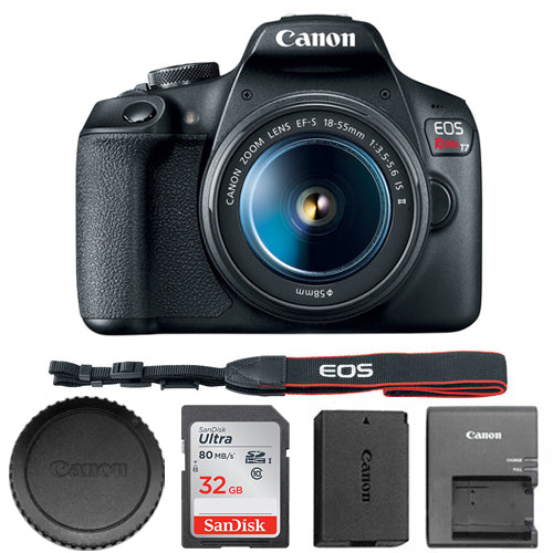 Canon EOS Rebel T7 DSLR mit 18-55 mm IS II 2727C002 + SanDisk Ultra 32 GB SD