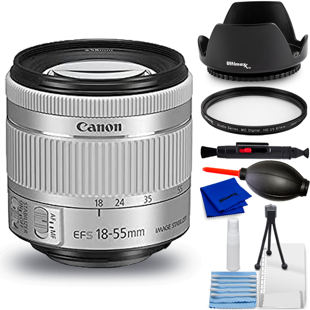 Canon EF-S 18–55 mm f/4–5,6 IS STM-Objektiv (weiß, offene Verpackung) – 7-teiliges Zubehörpaket