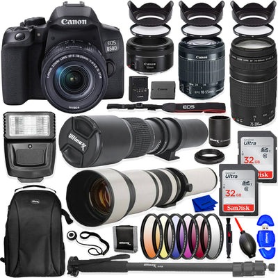 Canon EOS 850D / T8i mit 18-55 mm + 75-300 mm + 50 mm STM 5-Objektiv – Top-Value-Paket