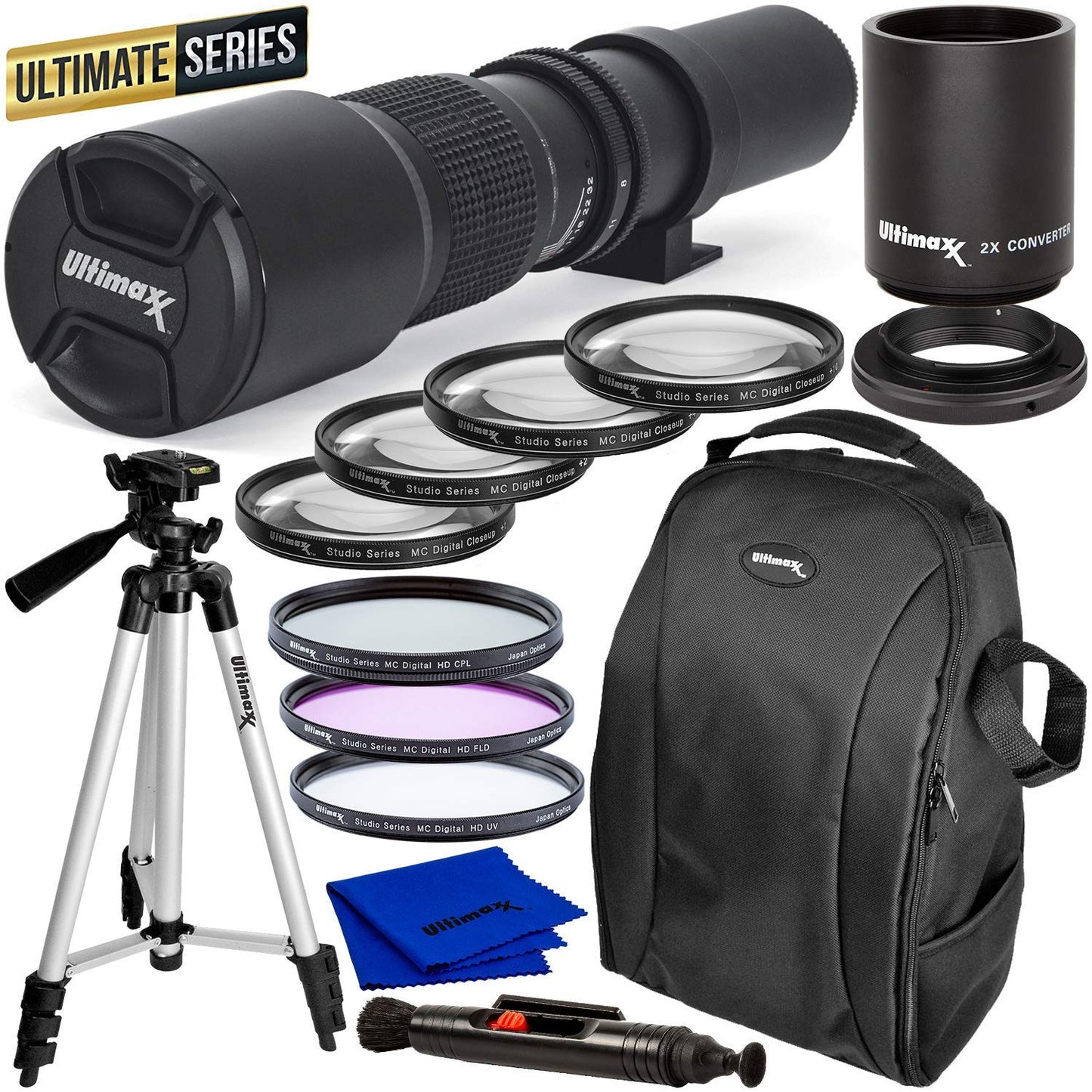 ULTIMAXX High-Power 500mm/1000mm f/8 für Canon DSLRs mit Filterkits + Rucksack