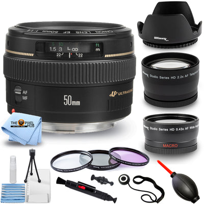 Canon EF 50mm f/1.4 USM Objektiv 2515A003 + Tele- und Weitwinkelobjektiv-Paket