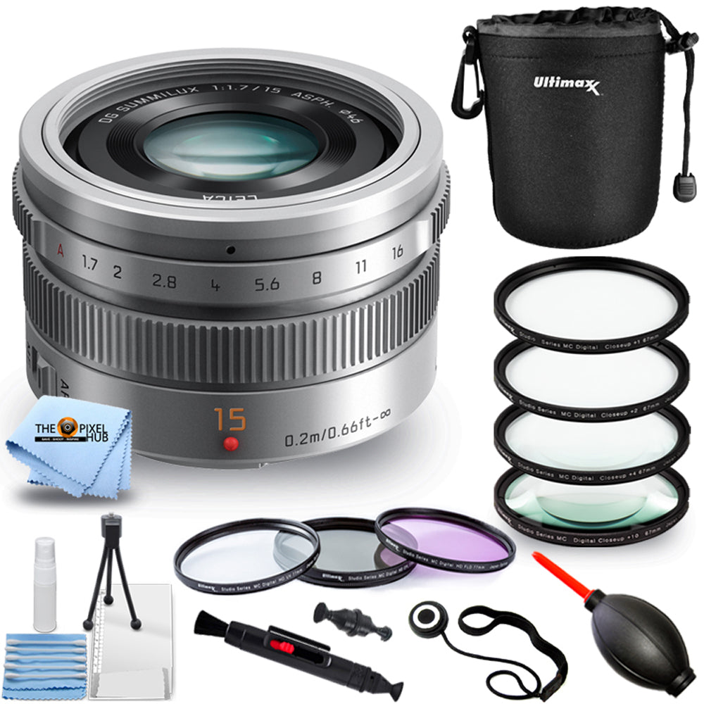 Panasonic LUMIX G Leica DG Summilux 15mm f/1.7 ASPH. Lens Silver - Filter Bundle