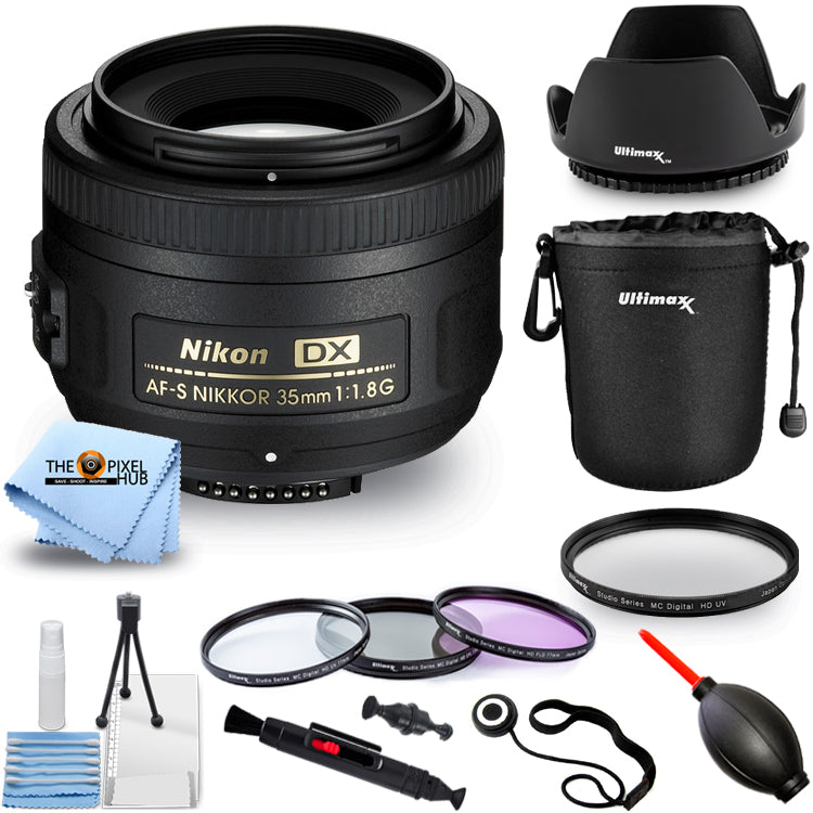 Nikon AF-S DX NIKKOR 35 mm 1:1,8G-Objektiv (schwarz) + Objektivtasche + Filter-Kit-Paket