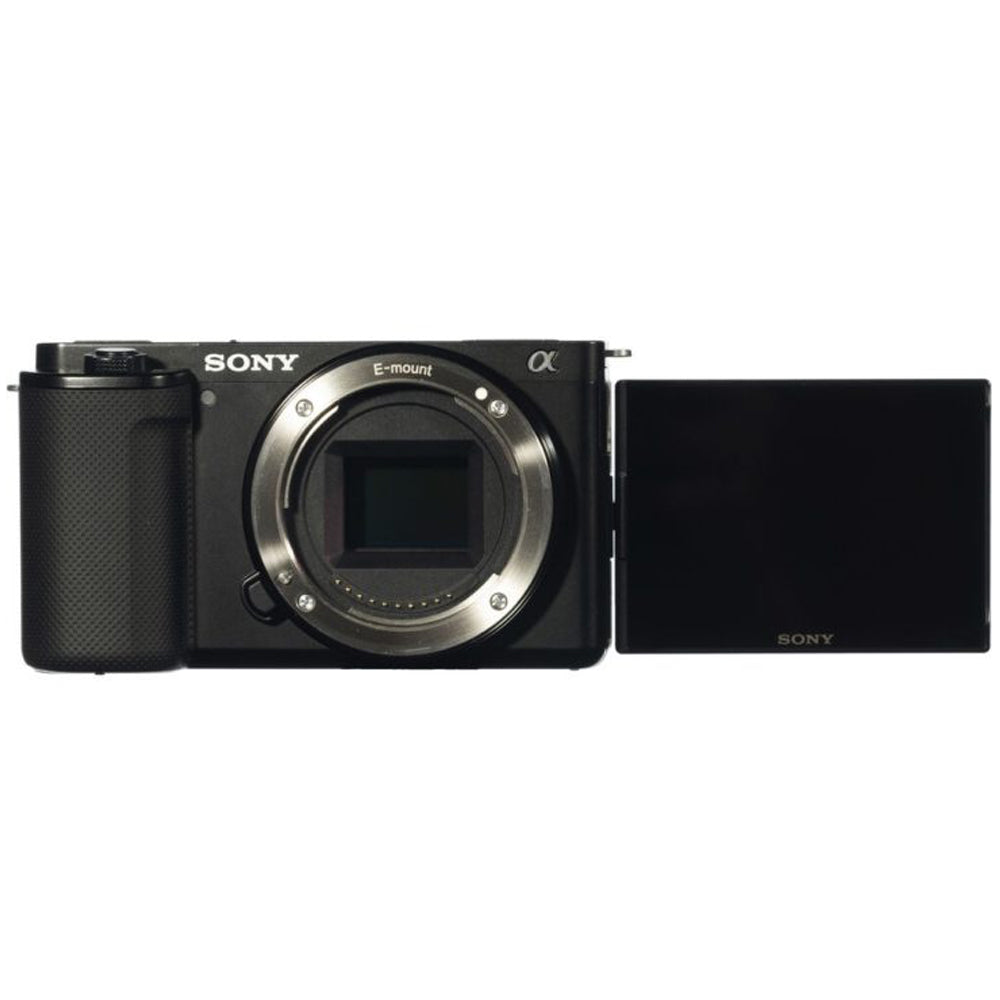 Sony ZV-E10 spiegellose Kamera (Gehäuse, Schwarz) ILCZV-E10/B + 64GB + Flash-Paket