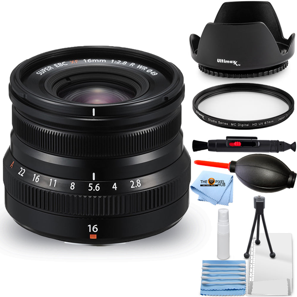 FUJIFILM XF 16mm f/2.8 R WR Objektiv (Schwarz) 16611655 - 7-teiliges Zubehörpaket