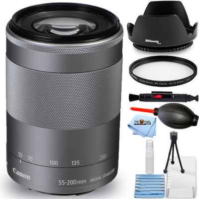 Canon EF-M 55-200mm f/4.5-6.3 IS STM Lens (Silver) 1122C002 - 7PC Accessory Kit