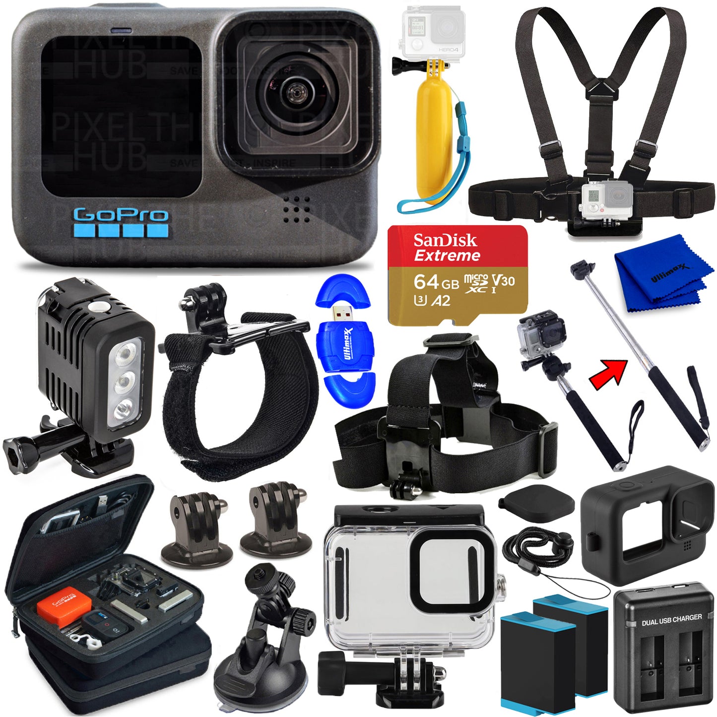 GoPro HERO10 HERO 10 Camcorder Schwarz + EXT BATTS + 64GB + Unterwassergehäuse-Paket