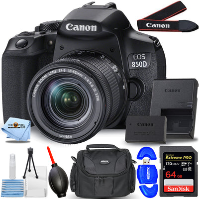 Canon EOS 850D DSLR-Kamera mit 18-55 mm IS STM-Objektiv – Essential 64 GB Bundle